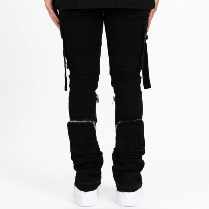 Pheelings Never Look Back Cargo Flare Stack Denim (Jet Black) - Image 3