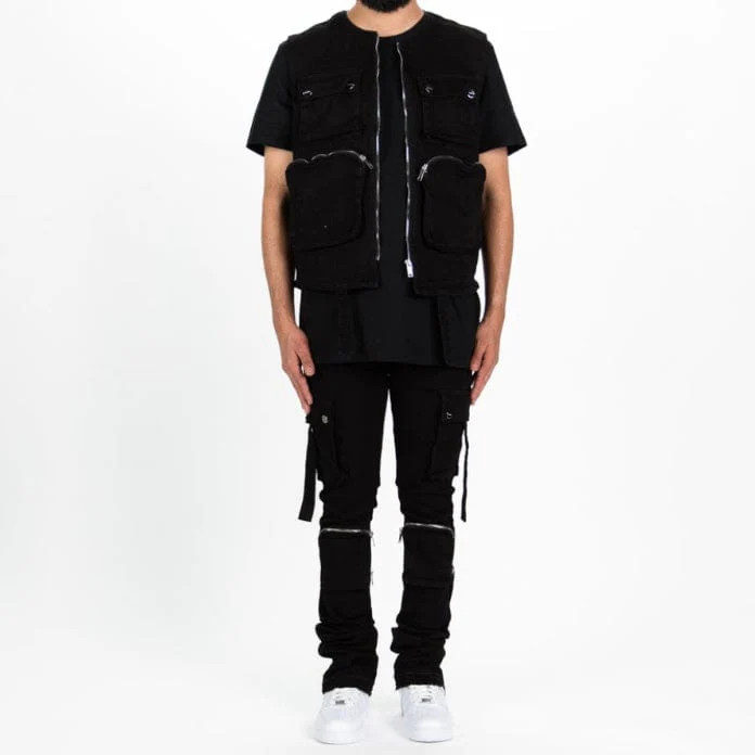 Pheelings Never Look Back Cargo Flare Stack Denim (Jet Black) - Image 4