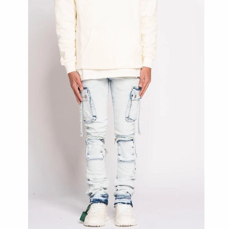 Pheelings Never Look Back Cargo Flare Stack Denim (Light Blue)