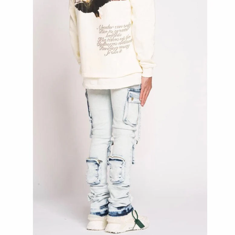 Pheelings Never Look Back Cargo Flare Stack Denim (Light Blue) - Image 4