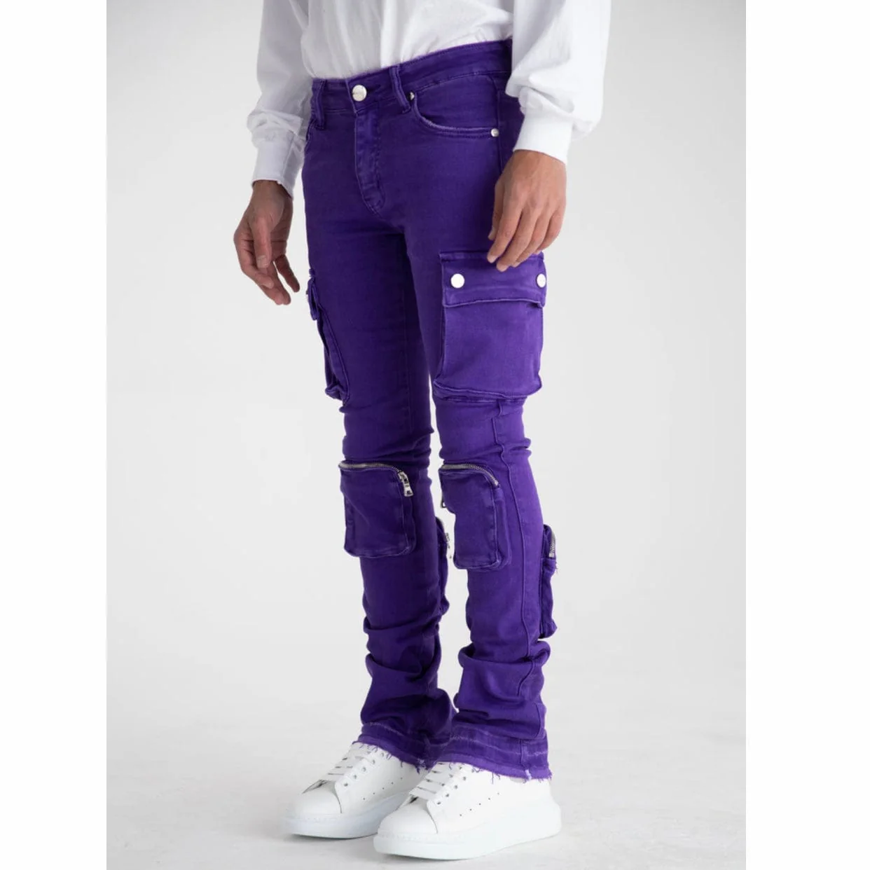Pheelings Never Look Back Cargo Flare Stack Denim (Purple) - Image 2