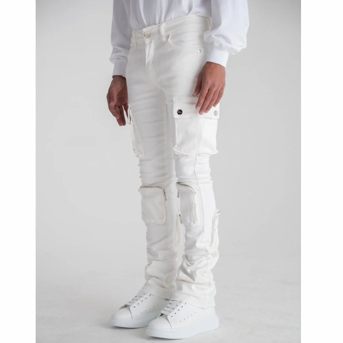 Pheelings Never Look Back Cargo Flare Stack Denim (White) - Image 2