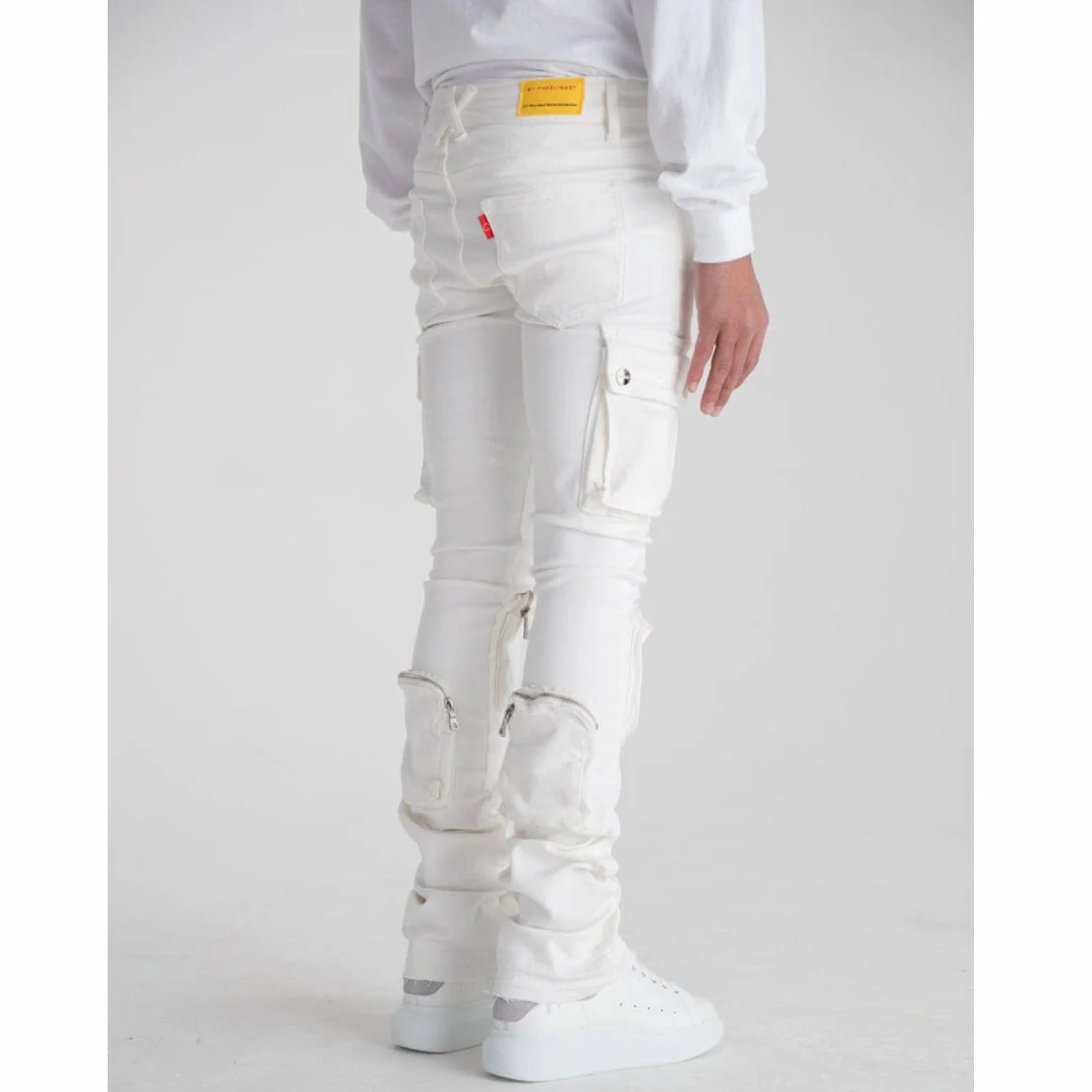 Pheelings Never Look Back Cargo Flare Stack Denim (White) - Image 3