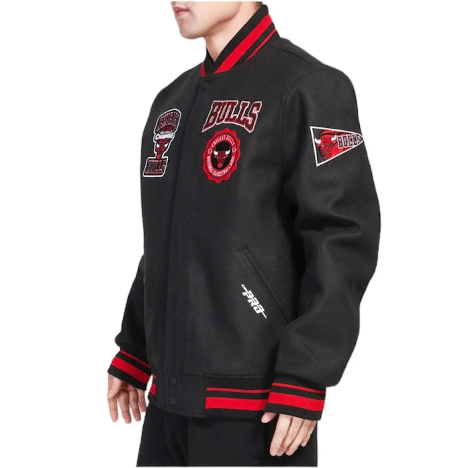 Pro Standard Chicago Bulls Crest Emblem Rib Wool Varsity Jacket (Black/Red) - Image 3