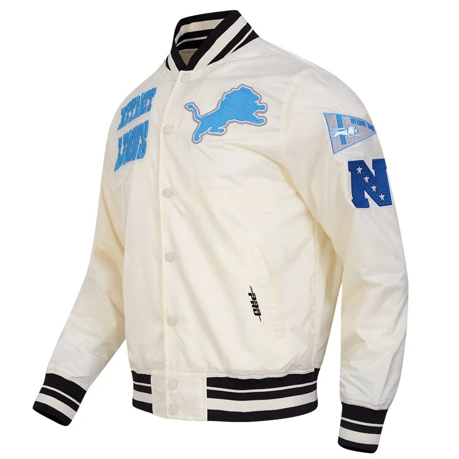 Pro Standard Detroit Lions Men's Retro Classics Satin Jacket (Eggshell/Black) - Image 2