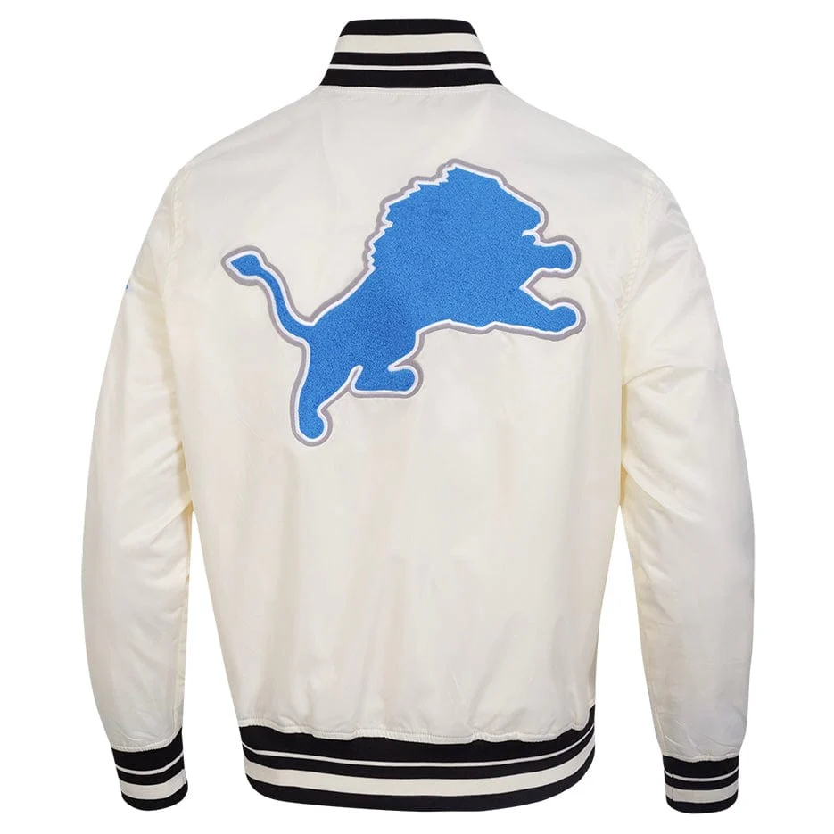 Pro Standard Detroit Lions Men's Retro Classics Satin Jacket (Eggshell/Black) - Image 3