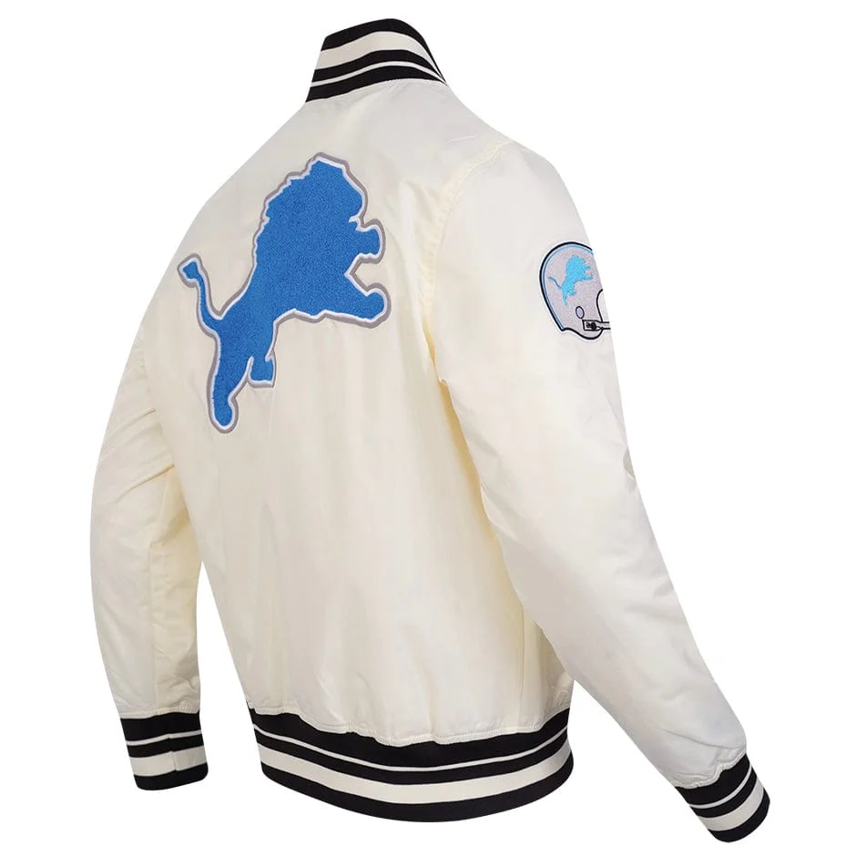 Pro Standard Detroit Lions Men's Retro Classics Satin Jacket (Eggshell/Black) - Image 4