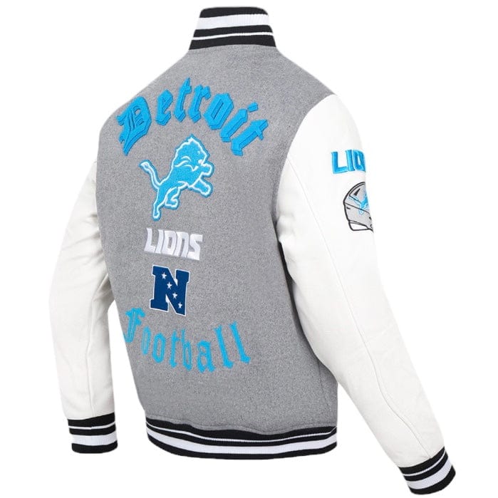 Pro Standard Detroit Lions Old English Varsity Jacket (Heather/White/Black) - Image 3