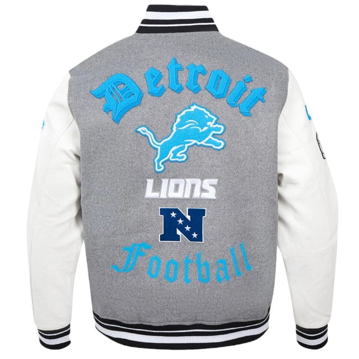 Pro Standard Detroit Lions Old English Varsity Jacket (Heather/White/Black) - Image 4