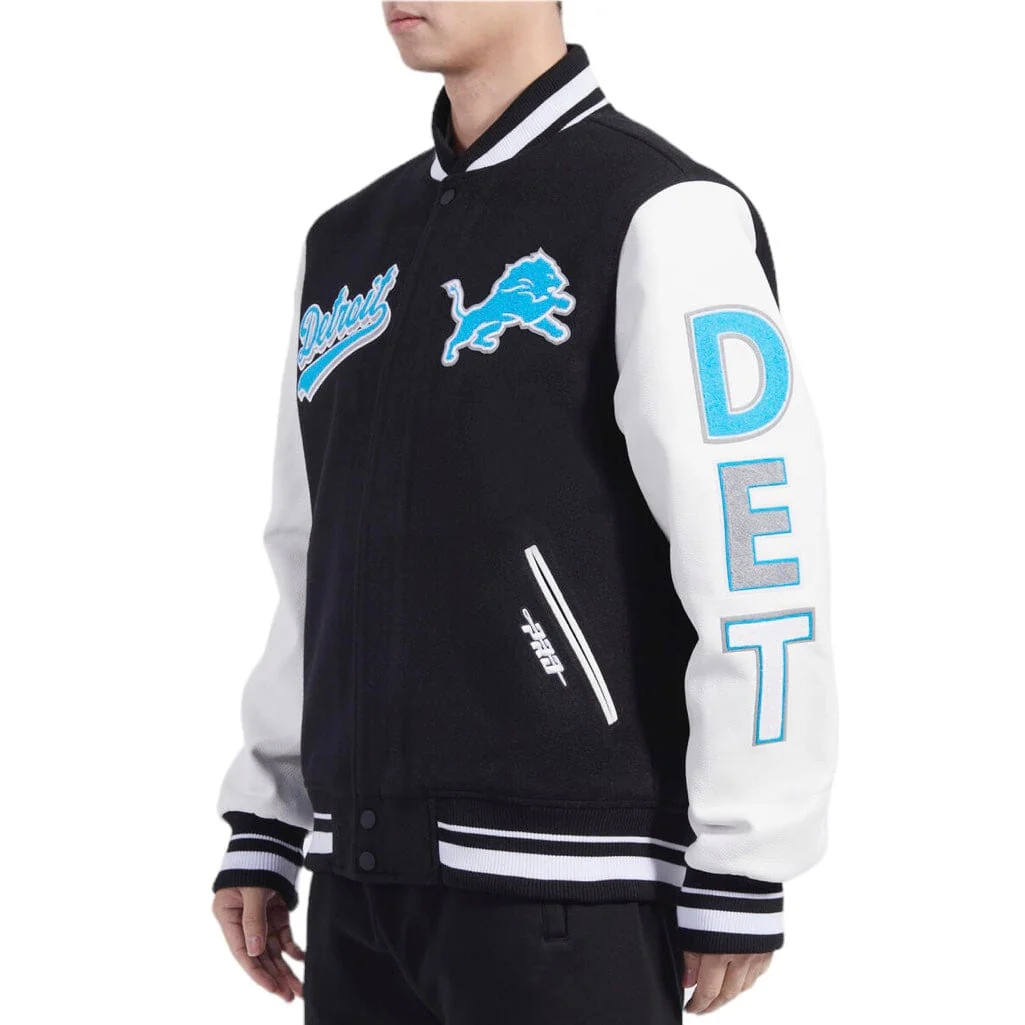Pro Standard Detroit Lions Script Tail Rib Wool Varsity Jacket (Black/White) - Image 3