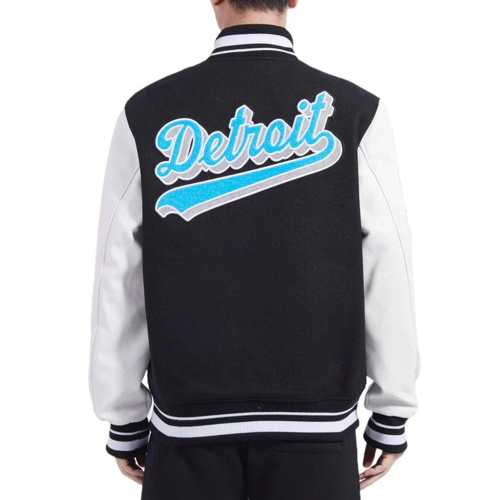 Pro Standard Detroit Lions Script Tail Rib Wool Varsity Jacket (Black/White) - Image 4