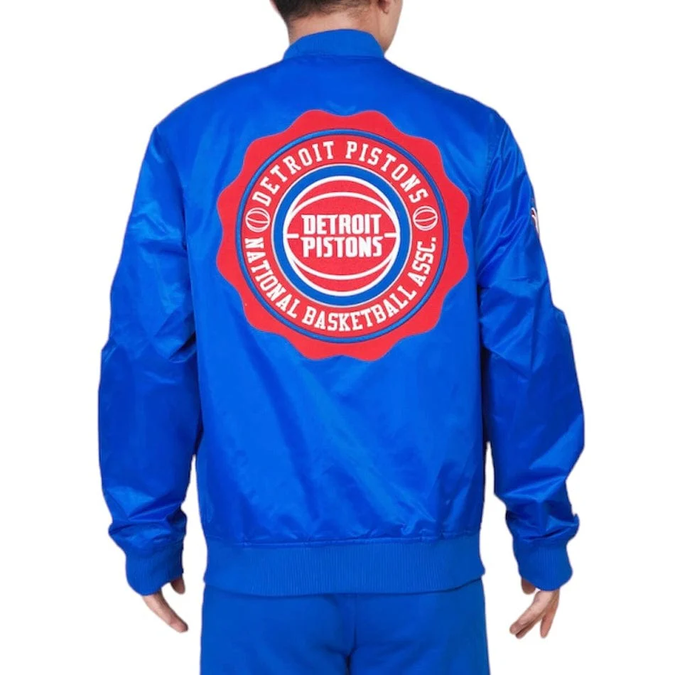 Pro Standard Detroit Pistons Crest Emblem Satin Jacket (Royal Blue) - Image 4