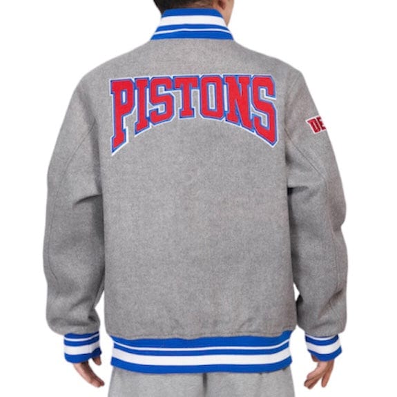 Pro Standard Detroit Pistons Crest Emblem Varsity Jacket (Heather Grey/Royal) - Image 4