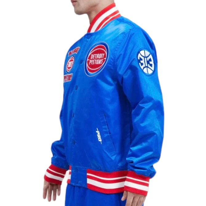 Pro Standard Detroit Pistons Retro Classic Rib Satin Jacket (Royal Blue/Red) - Image 3