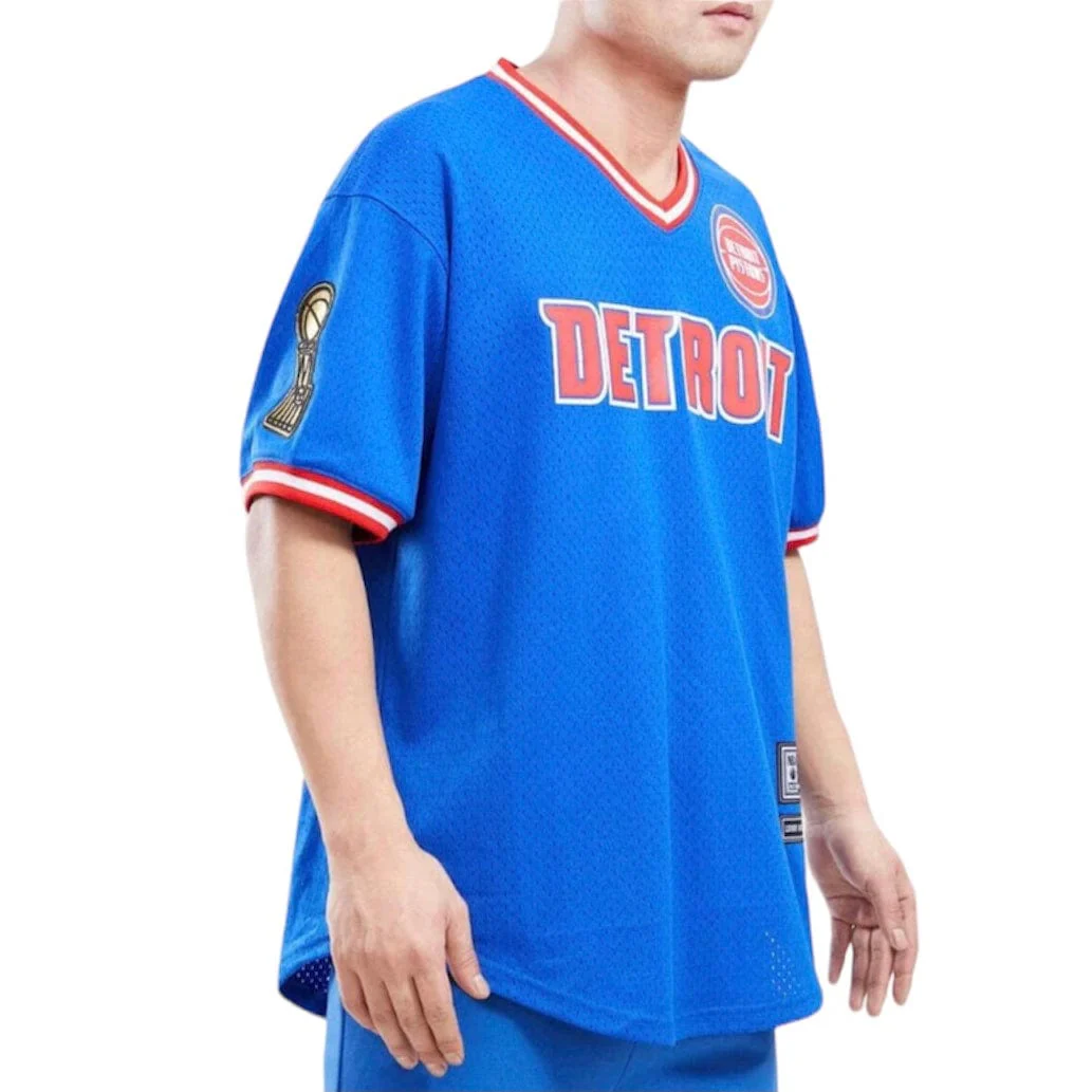 Pro Standard Detroit Pistons V Neck Jersey T Shirt (Royal Blue) BDP153946-RYB - Image 2