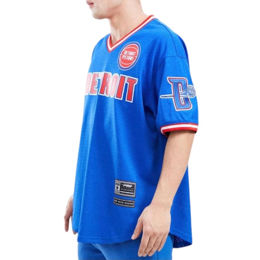 Pro Standard Detroit Pistons V Neck Jersey T Shirt (Royal Blue) BDP153946-RYB - Image 3