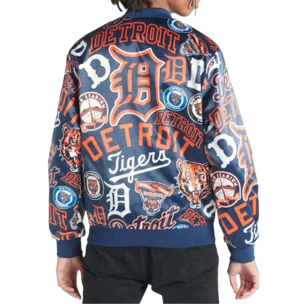 Pro Standard Detroit Tigers All Over Print Satin Jacket (Midnight Navy) - Image 2