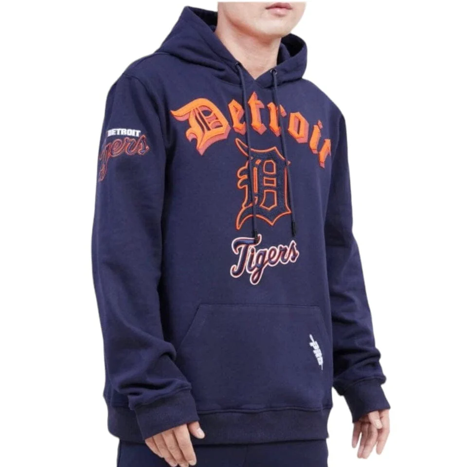 Pro Standard Detroit Tigers Old English Fleece Pullover Hoodie (Midnight Navy) - Image 2