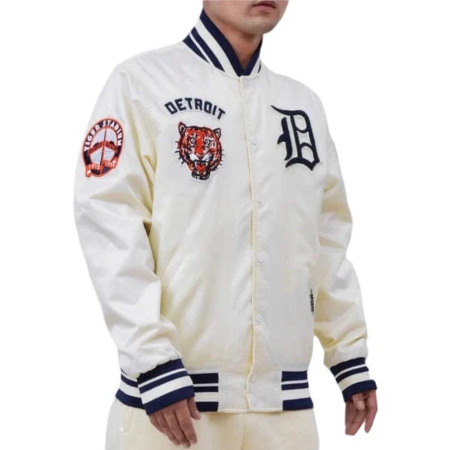 Pro Standard Detroit Tigers Retro Classic Rib Satin Jacket (Eggshell/Navy) - Image 2