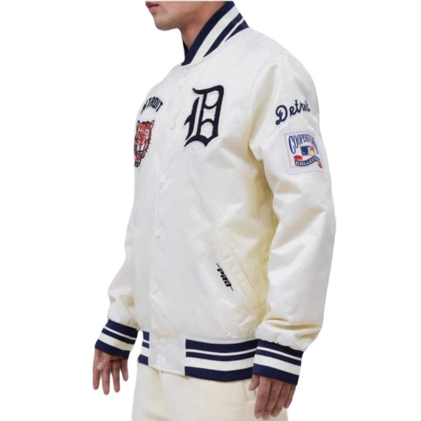 Pro Standard Detroit Tigers Retro Classic Rib Satin Jacket (Eggshell/Navy) - Image 3