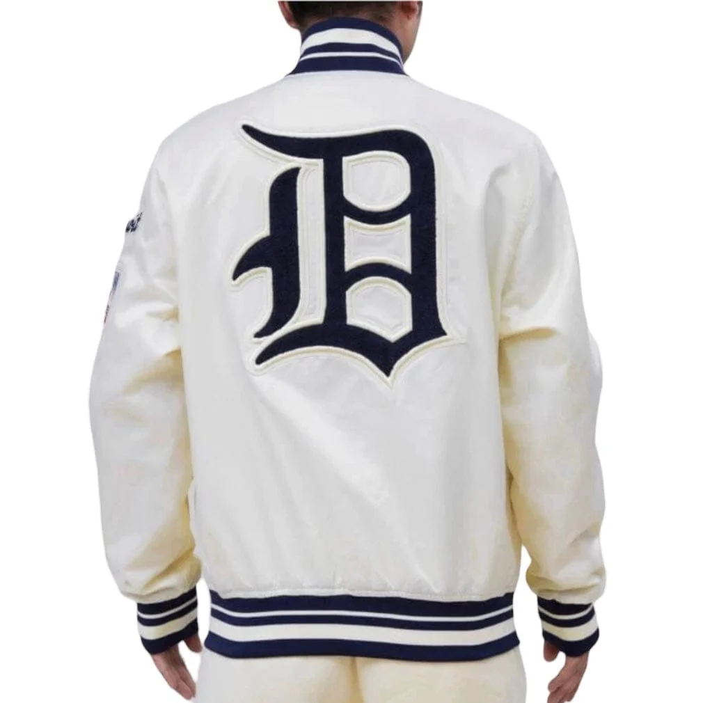 Pro Standard Detroit Tigers Retro Classic Rib Satin Jacket (Eggshell/Navy) - Image 4