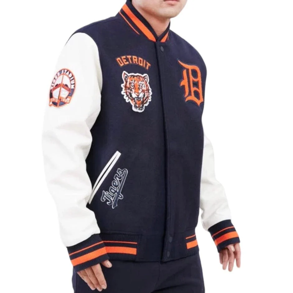 Pro Standard Detroit Tigers Retro Classic Rib Wool Varsity Jacket (Navy/Orange) - Image 2