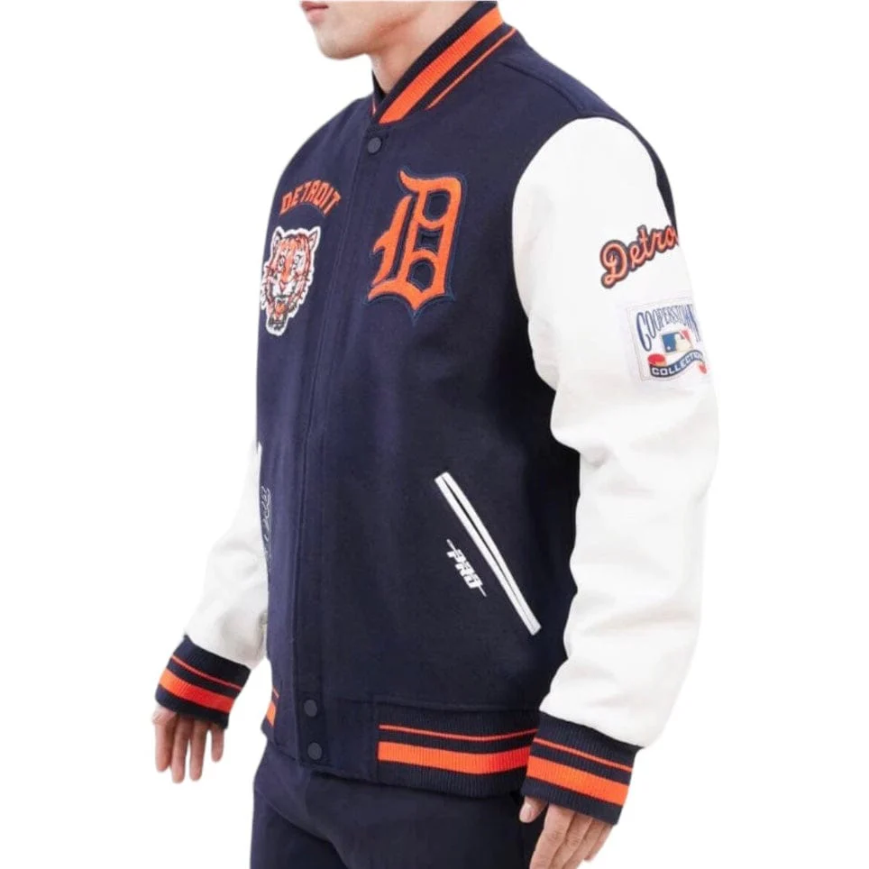 Pro Standard Detroit Tigers Retro Classic Rib Wool Varsity Jacket (Navy/Orange) - Image 3