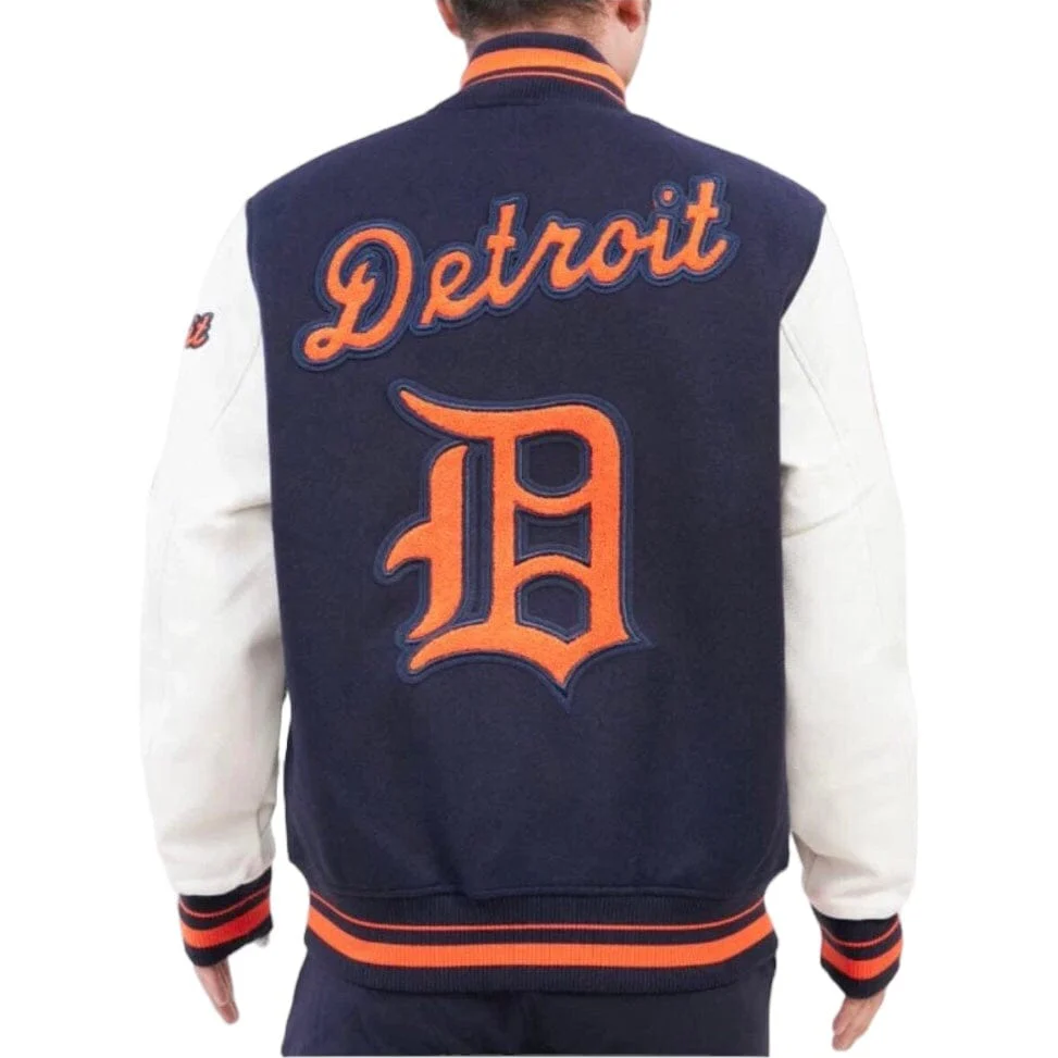 Pro Standard Detroit Tigers Retro Classic Rib Wool Varsity Jacket (Navy/Orange) - Image 4