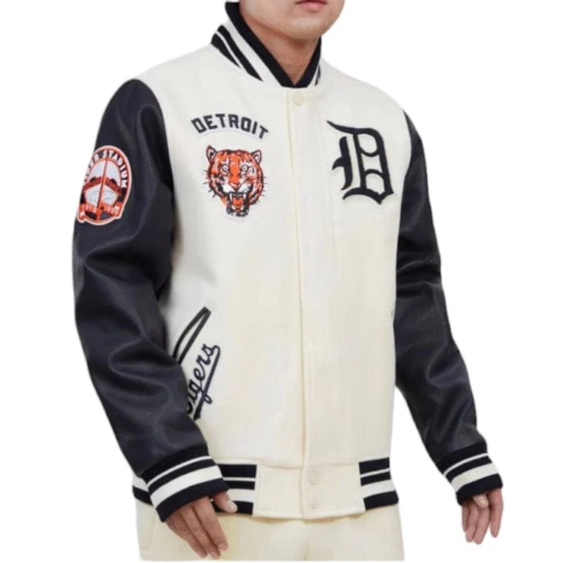 Pro Standard Detroit Tigers Retro Classic Varsity Jacket (Eggshell/Midnight) - Image 2
