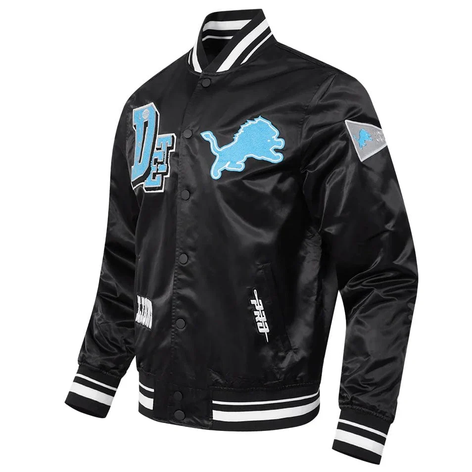 Pro Standard NFL Detroit Lions Best Of Men's Rib Satin Jacket (Black) - Image 3
