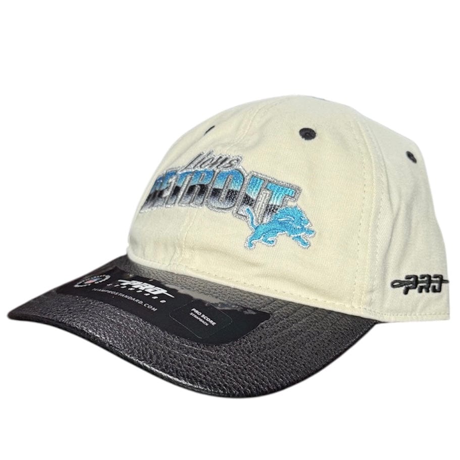 Pro Standard NFL Detroit Lions Chrome Leather Strap Hat (Eggshell/Black) - Image 3