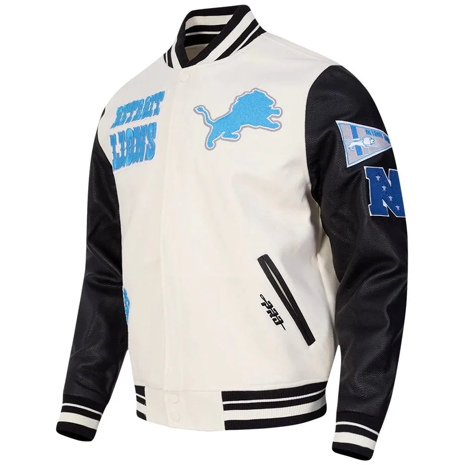 Pro Standard NFL Detroit Lions Retro Classic Varsity Jacket (Eggshell/Black) - Image 2