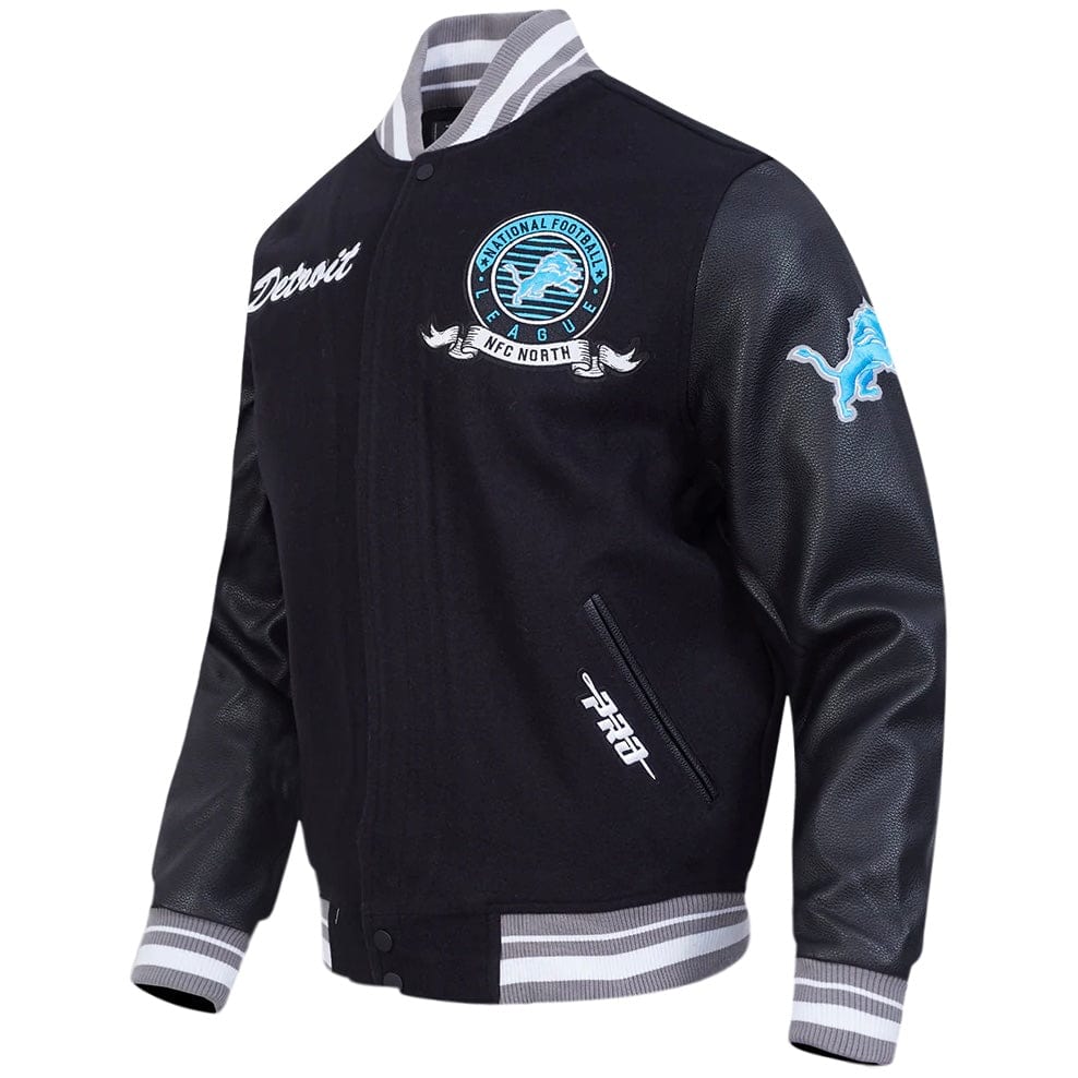 Pro Standard NFL Detroit Lions Team Badge Men's Varsity Jacket (Black/Gray) - Image 2