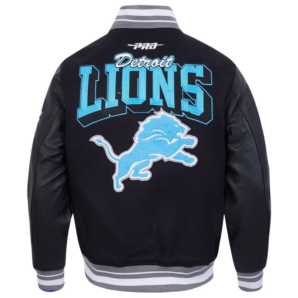 Pro Standard NFL Detroit Lions Team Badge Men's Varsity Jacket (Black/Gray) - Image 3