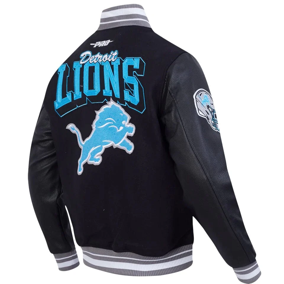 Pro Standard NFL Detroit Lions Team Badge Men's Varsity Jacket (Black/Gray) - Image 4