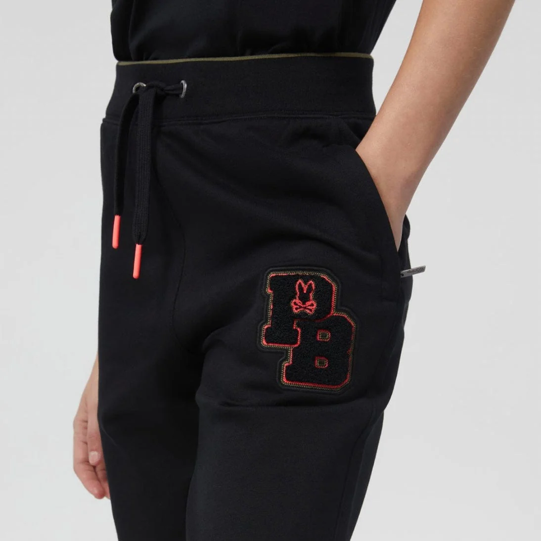 Psycho Bunny Patchin Chenille Bunny Logo Sweatpants (Black) B6P850U1FT - Image 2