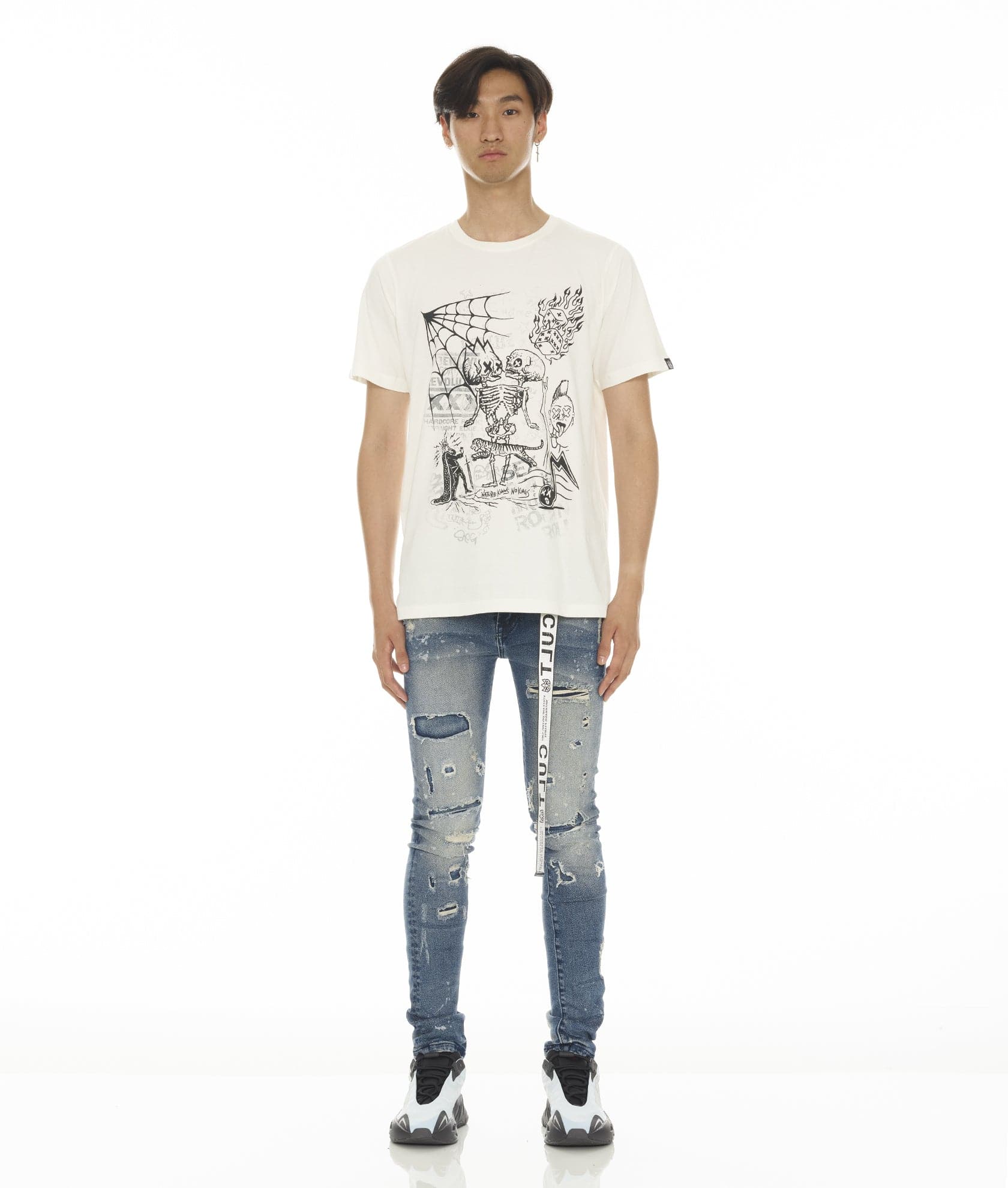 PUNK SUPER SKINNY STRETCH W/ WHITE BELT IN BASIL - Image 3