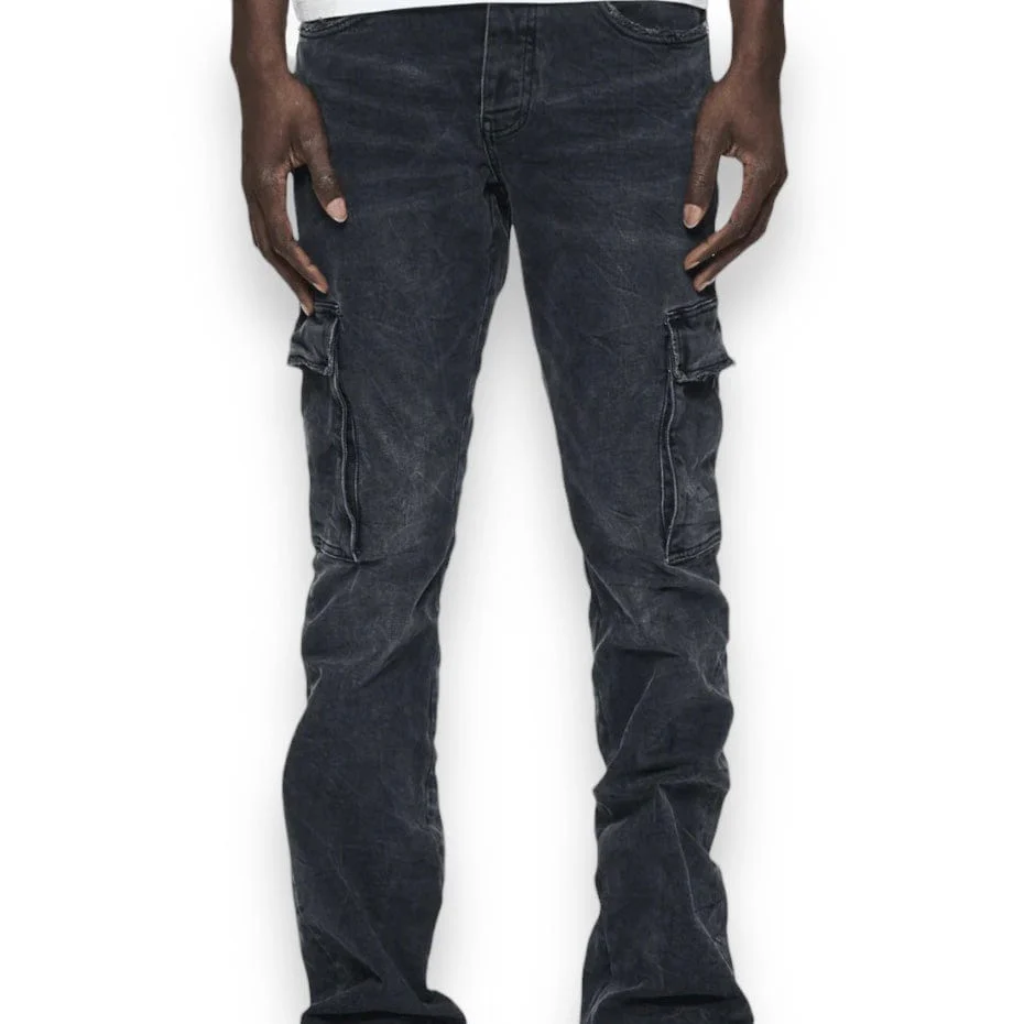 Purple Brand Black Washed Cargo Flare Denim (Black) P004-BLWC823 - Image 2