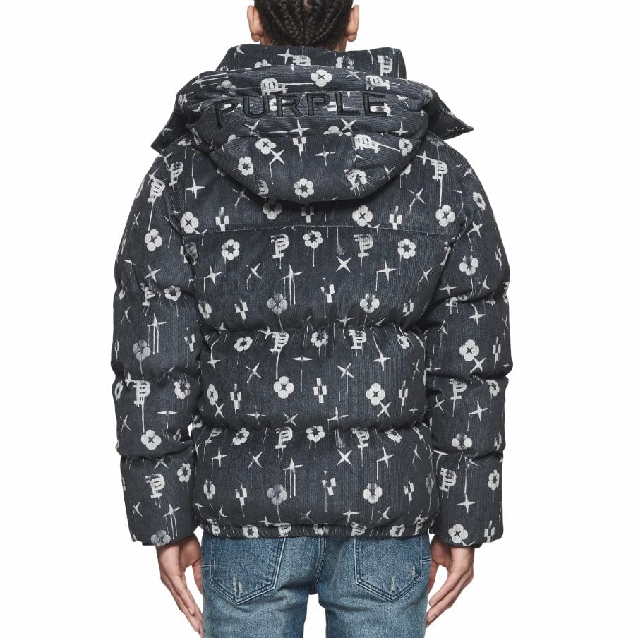 Purple Brand Printed Corduroy Puffer Jacket (Black) P635-PCDP124 - Image 2