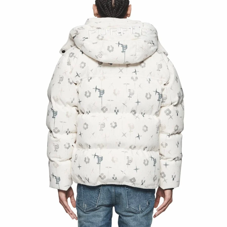 Purple Brand Printed Corduroy Puffer Jacket (Off White) P635-PCLP124 - Image 2