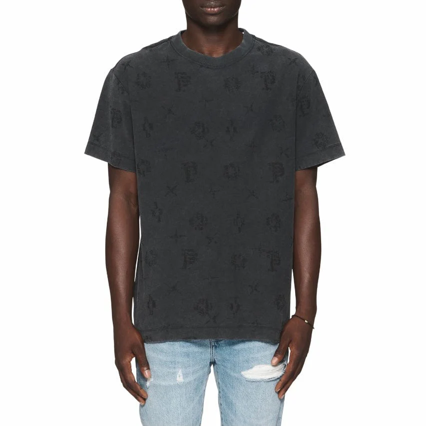 Purple Brand Textured SS Type Monogram Tee (Washed Black) P104-JMBW224