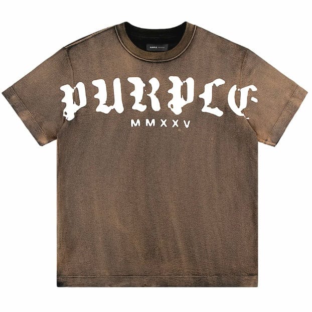 Purple Brand Worn Gothic Wordmark Overdye Tee (Brown) P104-JOWG125 - Image 3