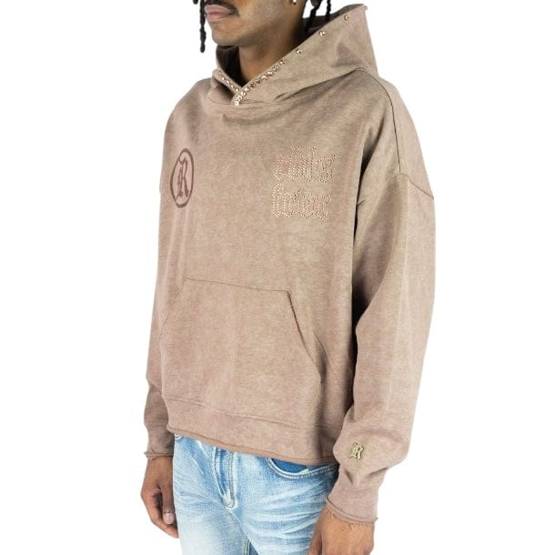 R3bel Denim Sinner Rhinestone Cropped French Terry Hoodie (Brown) 652-365 - Image 2