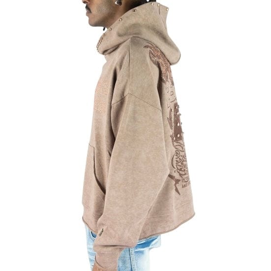 R3bel Denim Sinner Rhinestone Cropped French Terry Hoodie (Brown) 652-365 - Image 3