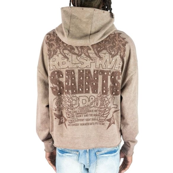 R3bel Denim Sinner Rhinestone Cropped French Terry Hoodie (Brown) 652-365 - Image 4