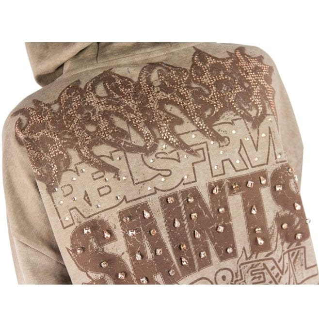 R3bel Denim Sinner Rhinestone Cropped French Terry Hoodie (Brown) 652-365 - Image 6