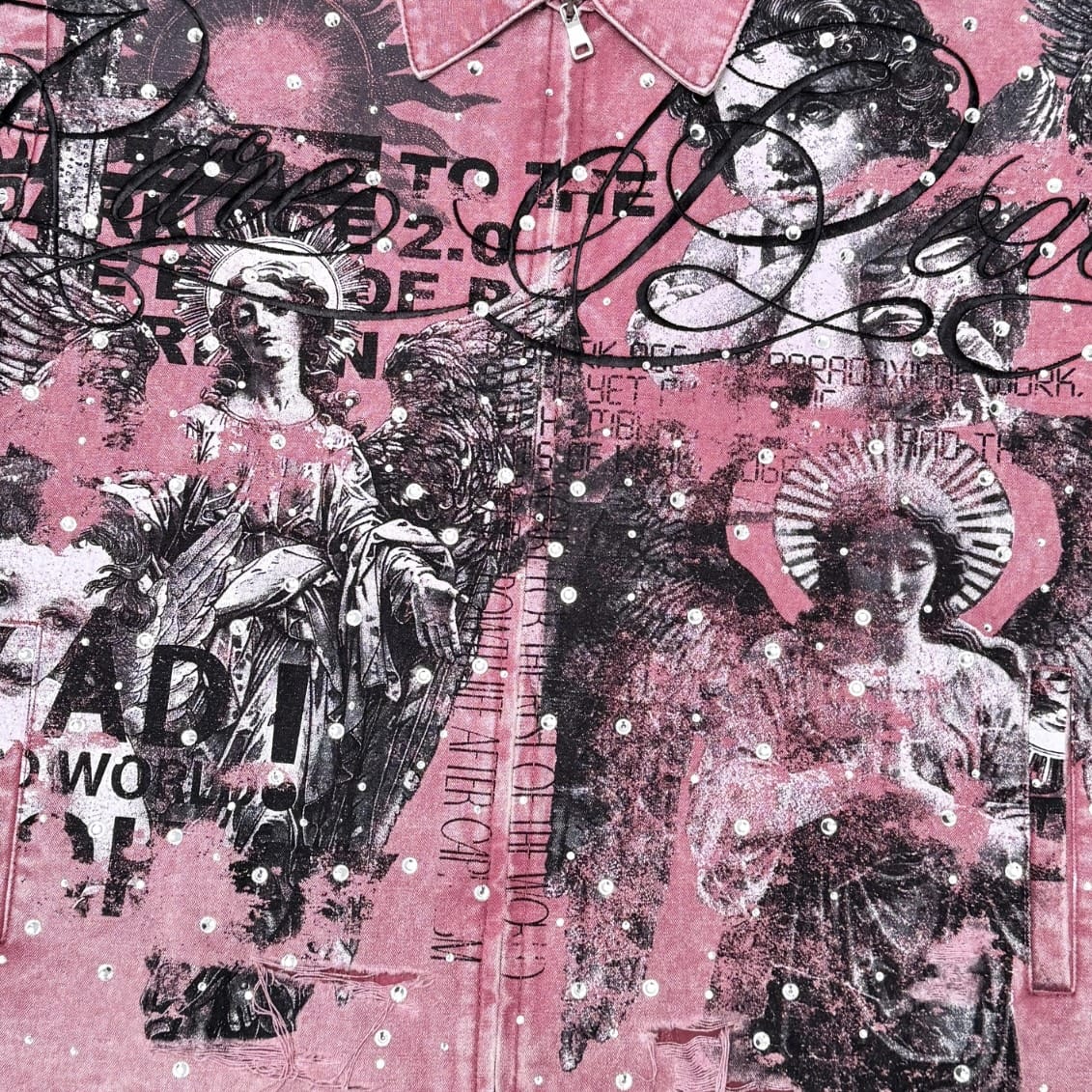 Rare Peace All Over Angel Print Twill Zip Down Shirt (Dusty Pink) RJ6062 - Image 3