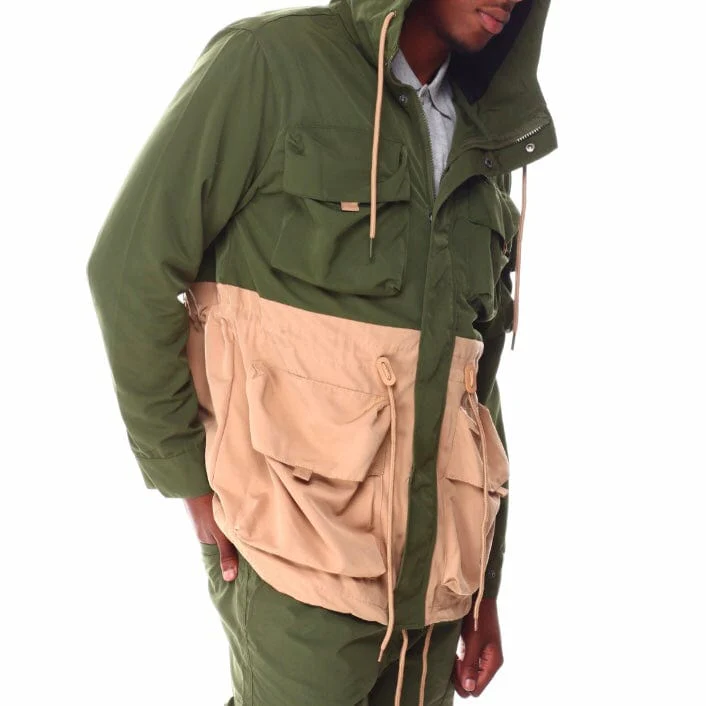 Rebel Minds Nylon Full-Zip Hoodie Jacket (Olive) 122-532 - Image 2