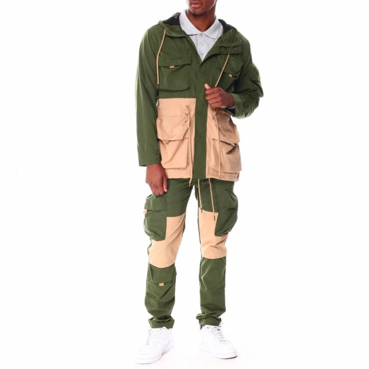 Rebel Minds Nylon Full-Zip Hoodie Jacket (Olive) 122-532 - Image 4