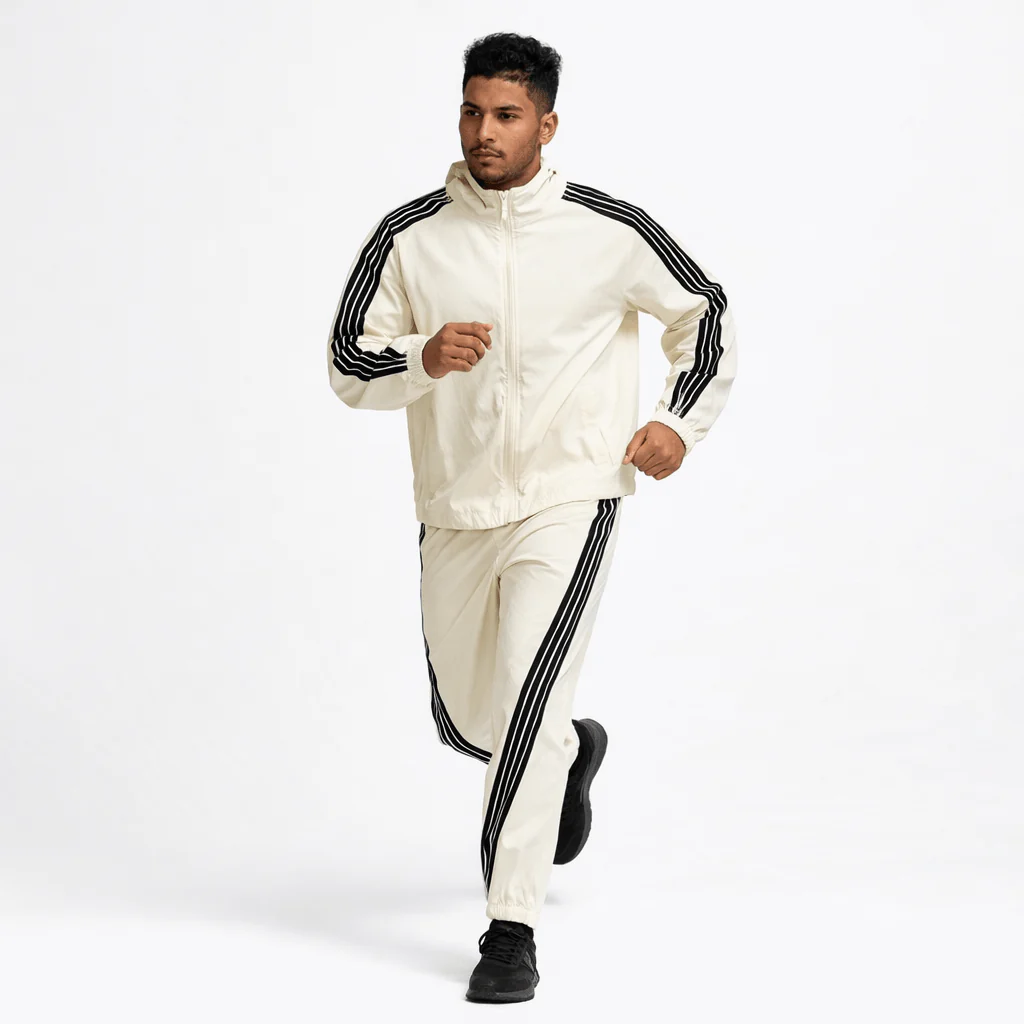 Rebel Minds Striped Nylon Windbreaker Set (Cream)